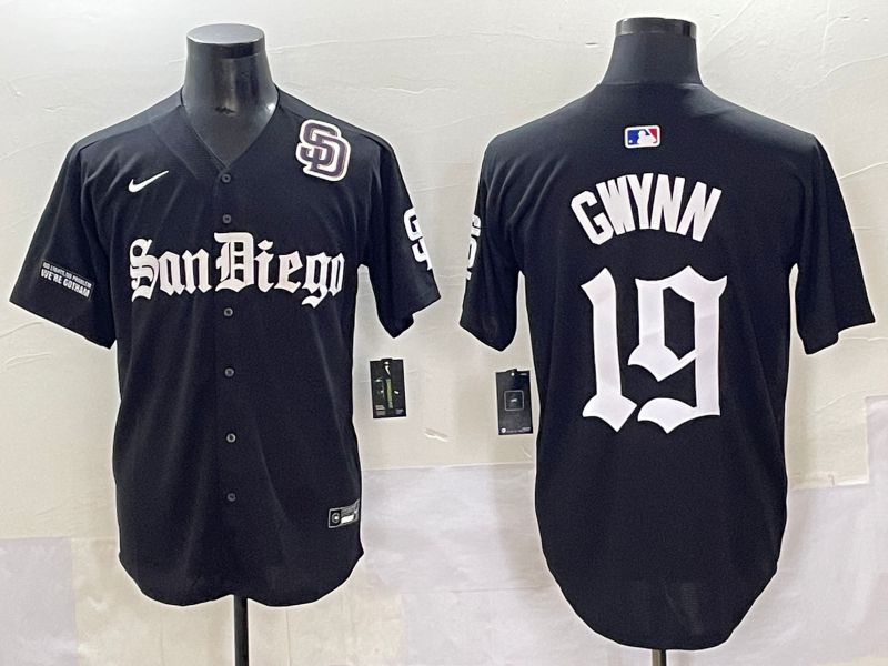 Men 2025 San Diego Padres #19 Gwynn Black Five generations Joint Name Nike MLB Jersey style 17